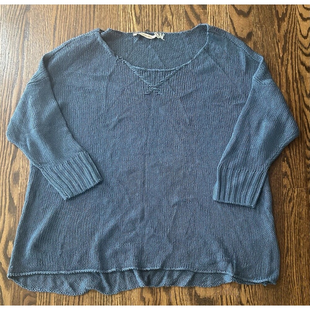 Soft Surroundings Deep Blue Pullover Knit Sweater 3/4 Sleeve Women's Size Large
